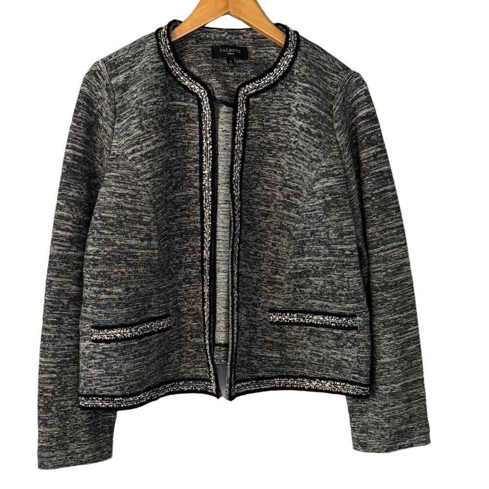 Talbots Woman Tweed Textured Black White Blazer Jacket Womens size X (12/12W)